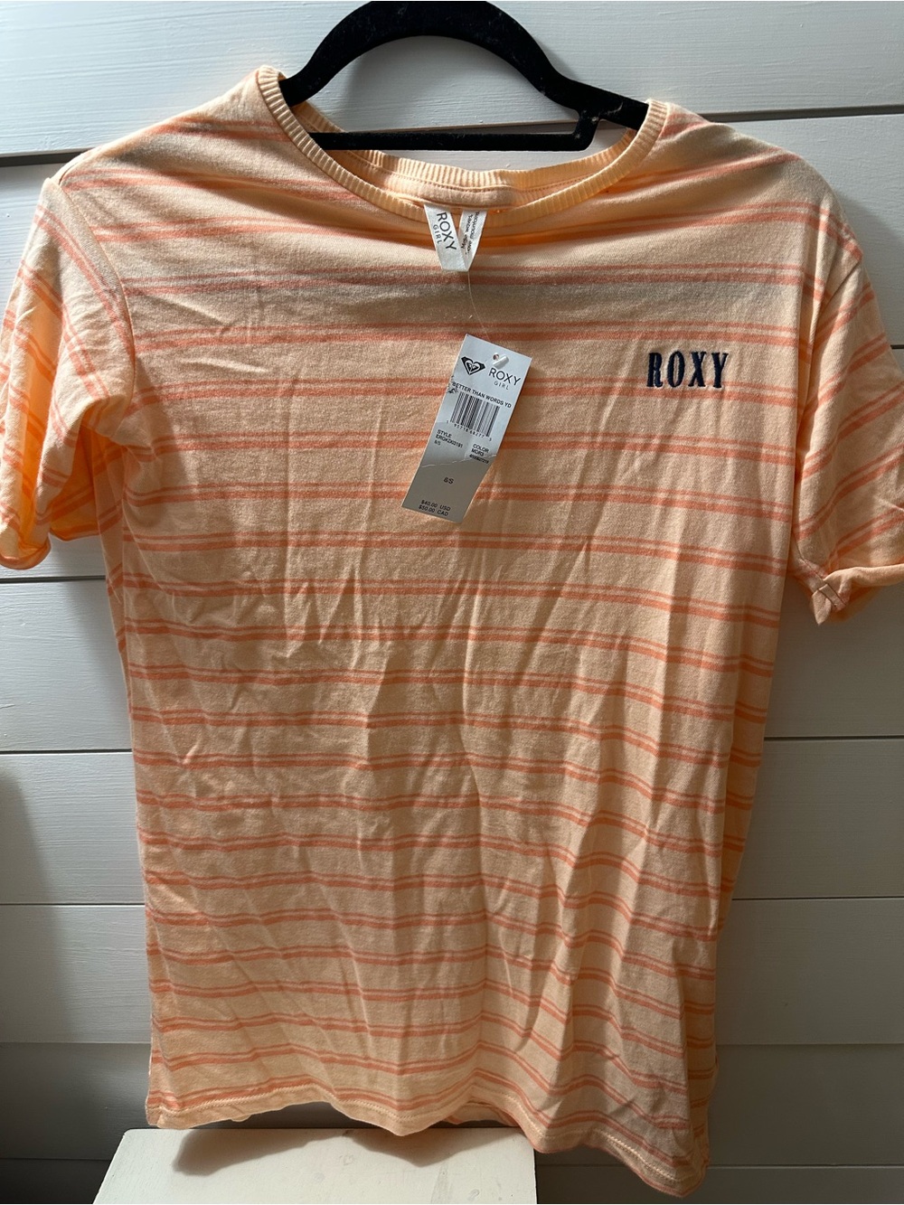 Roxy Girl Peach Striped Crewneck Tee